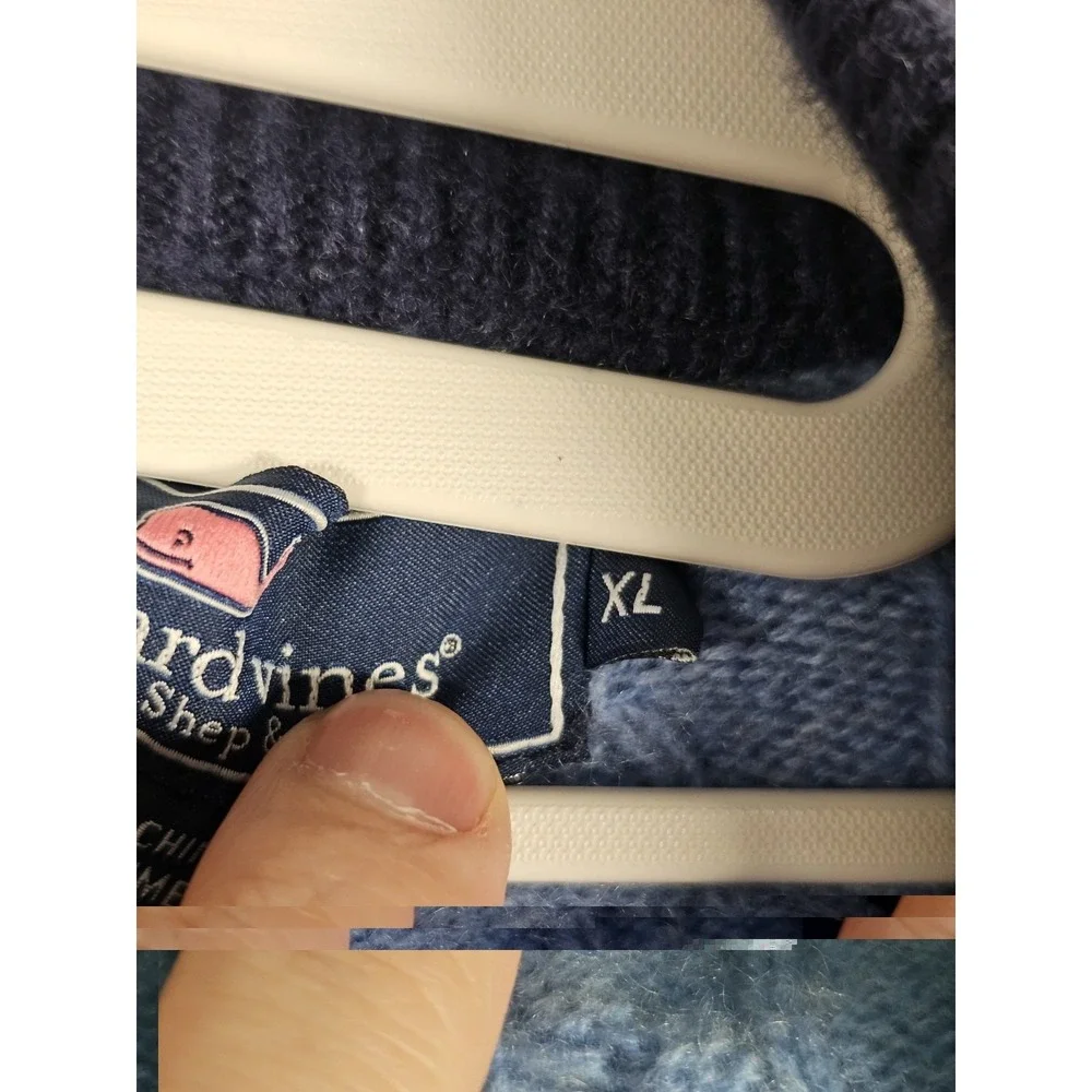 Vineyard Vines 100% Cashmere Quarter‎ Zip Sweater Mens XL Blue Cable Knit Whale